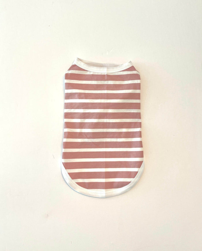 Sunset Stripes Pink & White Striped Dog Shirt – Lightweight & Breathable Dog Tee for Stylish Pups - Sharper Barker